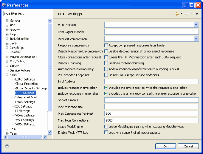 SoapUI preferences in eclipse