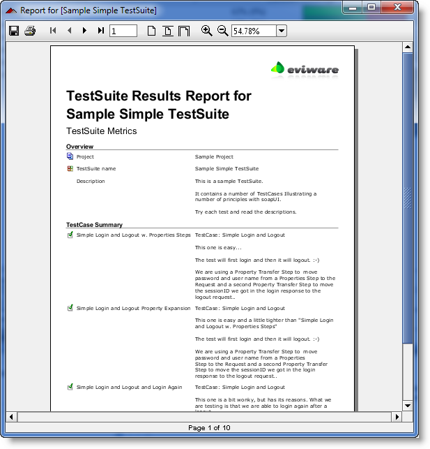 a web service testing result report created with ReadyAPI
